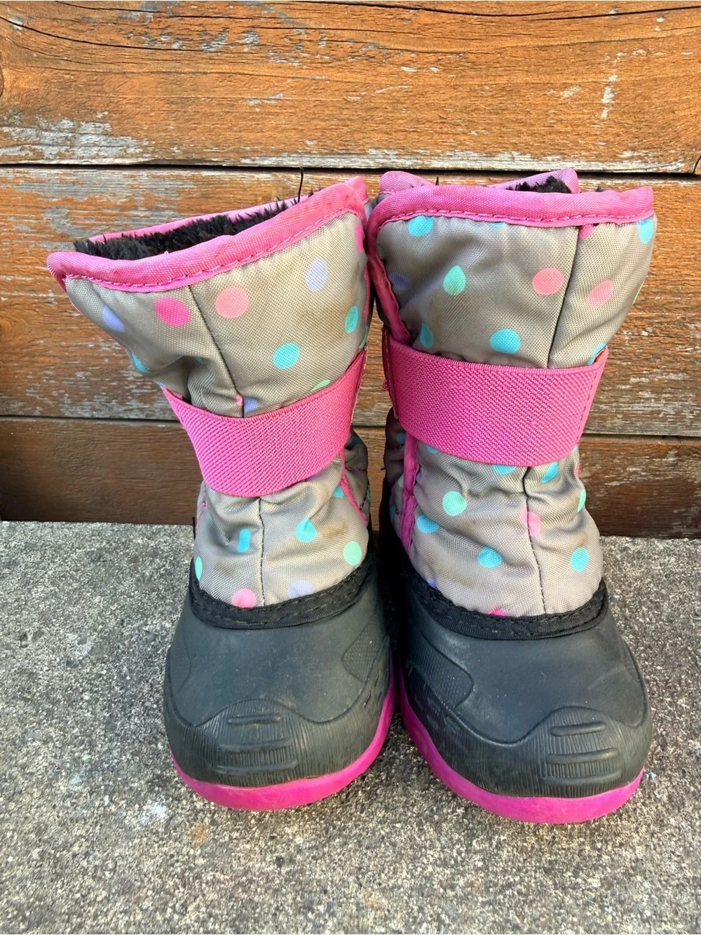 Kamik Snowbug Winter Lined Snow Boots Gray Pink Polka Dot Toddler Girls Size 7